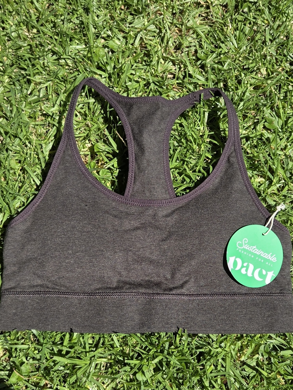 NWT- Pact Organic- Women's Dark Charcoal Racerback Sports Bra